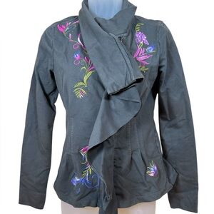 ANTHROPOLOGIE Antoinette C Embroidered‎ Waterfall Frill Front Zip Small Jacket